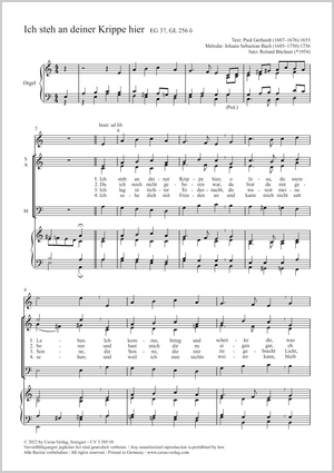 Ich steh an deiner Krippe hier Partitur, Einzelausgabe aus Chorbuch, in dieser Edition / In this edition: Coro SAM, Org