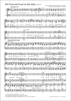 Mit Fried und Freud ich fahr dahin Partition, édition séparée avec recueil de musique chorale