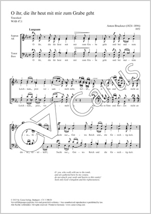 Anton Bruckner: O ihr, die ihr heut' mit mir zum Grabe geht - Noten | Carus-Verlag
