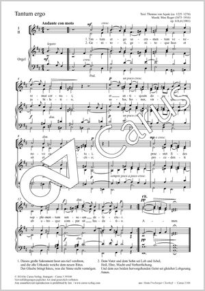 Max Reger: Tantum ergo - Noten | Carus-Verlag