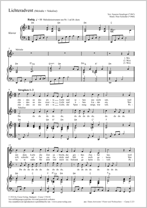 Peter Schindler: Lichteradvent. Zweistimmige Fassung (Melodie + Vokalisen) - Noten | Carus-Verlag