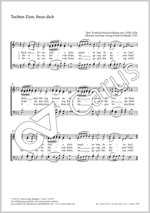 Tochter Zion, freue dich Partitur, Einzelausgabe aus Chorbuch, Es-Dur