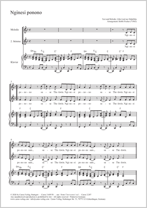 Nginesi ponono Partitur, Einzelausgabe aus Chorbuch