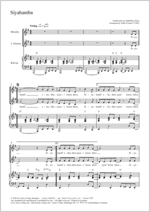 Siyahamba Partitur, Einzelausgabe aus Chorbuch