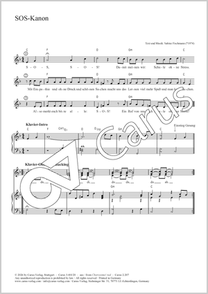 SOS-Kanon Partitur, Einzelausgabe aus Chorbuch