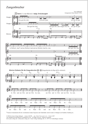 Zungenbrecher Partition, édition séparée avec recueil de musique chorale