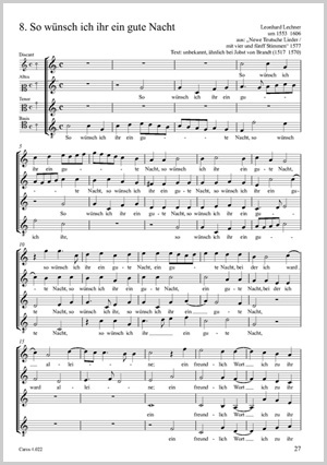 So wünsch ich ihr ein gute Nacht aus: Newe Teutsche Lieder Partition