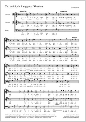 Cari amici, chi è soggetto (Bacchus) Score, First edition