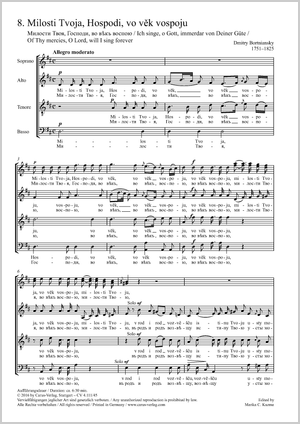 Milosti Tvoja, Hospodi, vo vek vospoju (Of Thy mercies, O Lord, will I sing forever) Partition, édition séparée avec recueil de musique chorale