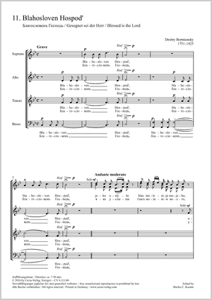 Blahosloven Hospod' (Blessed is the Lord) Partition, édition séparée avec recueil de musique chorale