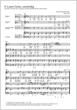 Johann Hermann Schein: O Lamm Gottes, unschuldig - Noten | Carus-Verlag