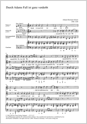 Durch Adams Fall ist ganz verderbt aus: Opella Nova (1618), Teil 1 Score