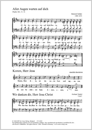 Komm, Herr Jesu / Aller Augen / Wir danken dir / Hinunter ist der Sonnen Schein Partition