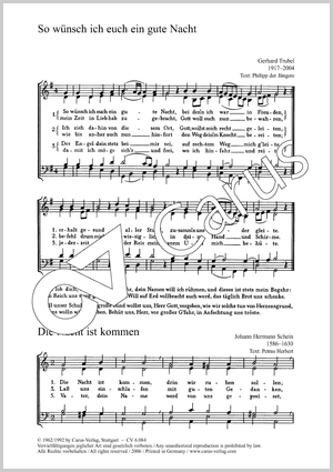 Schein: Die Nacht ist kommen / Trubel: Abend ward / So wünsch ich euch Score
