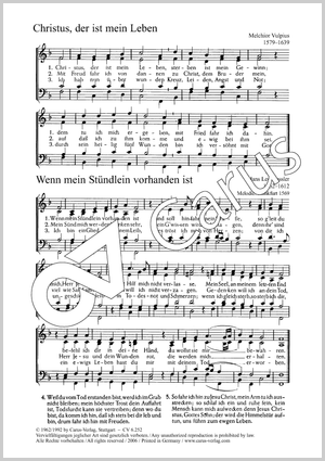 Bach / Hassler: Wenn mein Stündlein / Vulpius: Christus, der ist mein Leben - Noten | Carus-Verlag