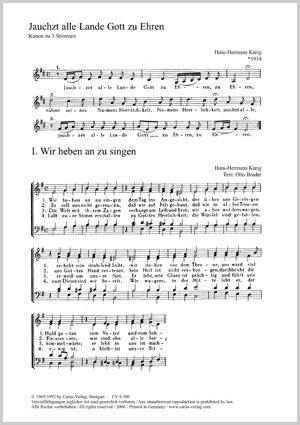 Sechs Chorsätze von Bach, Kurig und Sartorius Partition