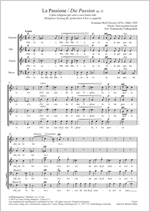 La Passione Canto religioso Partitur, In dieser Edition / In this edition: Coro SATBB