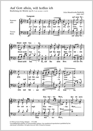 Felix Mendelssohn Bartholdy: Auf Gott allein will hoffen ich - Noten | Carus-Verlag