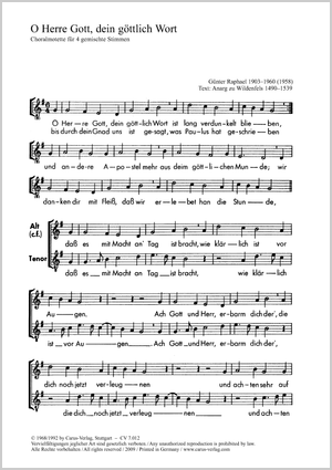 O Herre Gott, dein göttlich Wort Score