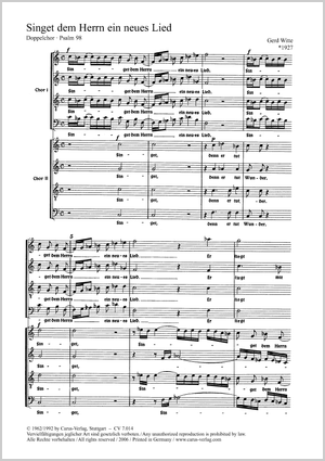 Gerd Witte: Singet dem Herrn ein neues Lied - Noten | Carus-Verlag