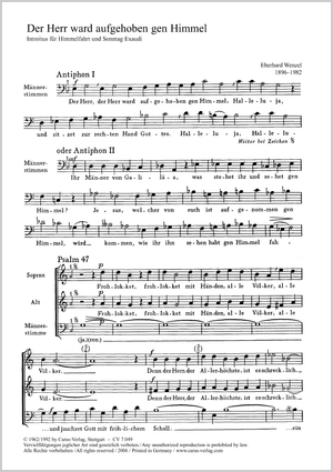 Der Herr ward aufgehoben gen Himmel Introitus für Himmelfahrt und Sonntag Exaudi Partitur