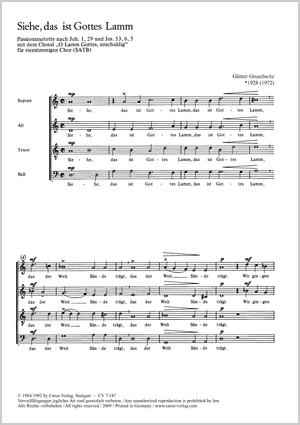 Siehe, das ist Gottes Lamm Partitur