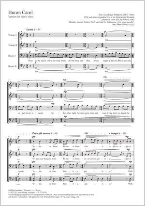 Huron Carol Fassung für Männerchor Partitur