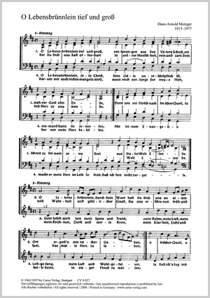O Lebensbrünnlein, tief und groß Score