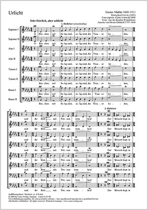 Gustav Mahler: Urlicht. Vocal transcription by Clytus Gottwald - Sheet music | Carus-Verlag