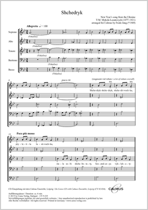 Mykola Leontovyc / Fredo Jung (arr.): Shchedryk - Noten | Carus-Verlag
