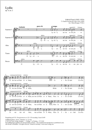 Thumbnail: Gabriel Fauré / Denis Rouger (arr.): Lydia