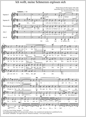 Modest Petrovich Mussorgskij: Ich wollt, meine Schmerzen ergössen. Vocal transcription by Clytus Gottwald - Sheet music | Carus-Verlag