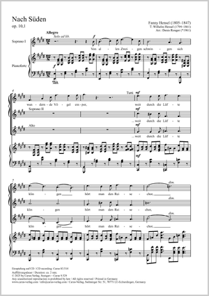 Thumbnail: Fanny Hensel / Denis Rouger (arr.): Nach Süden