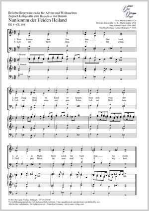 Beliebte Repertoirestücke für Advent und Weihnachten. Zugleich Einlagesätze zum Magnificat von Durante