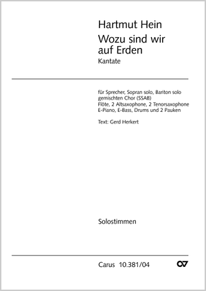 Wozu sind wir auf Erden Kantate Vocal score, with one part