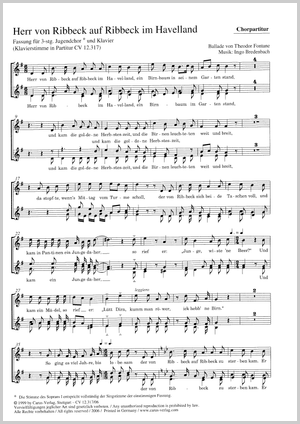 Herr von Ribbeck auf Ribbeck im Havelland Ballade Chorpartitur, In dieser Ausgabe / in this edition: 3stg Jugendchor oder Frauenchor, Pfte