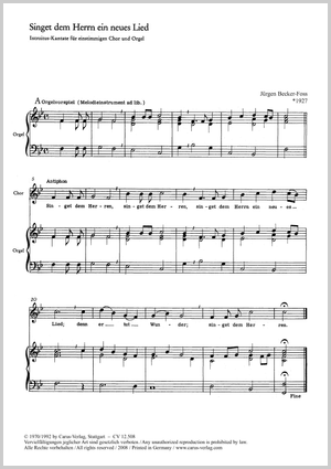 Jürgen Becker-Foss: Singet dem Herrn ein neues Lied - Noten | Carus-Verlag