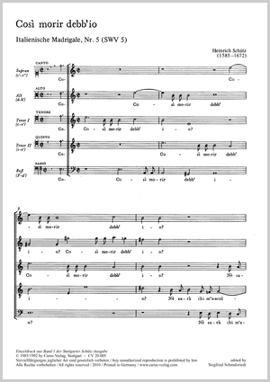 その他 HEINRICH SCHUTZ  Italienische Madrigale Heinrich Schütz Italian Madrigals SWV 1–19 - Buy choral