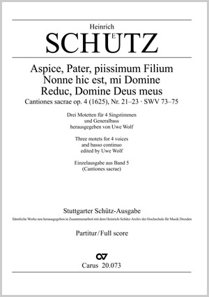 Heinrich Schütz: Aspice Pater piissimum Filium; Nonne hic est mi Domine; Reduc Domine Deus meus - Partition | Carus-Verlag
