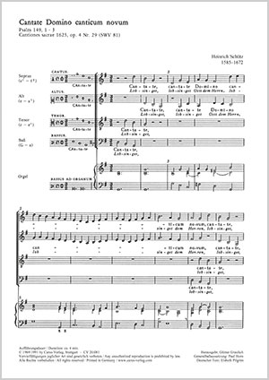 Heinrich Schütz: Cantate Domino (Lobsinget Gott dem Herrn) - Noten | Carus-Verlag