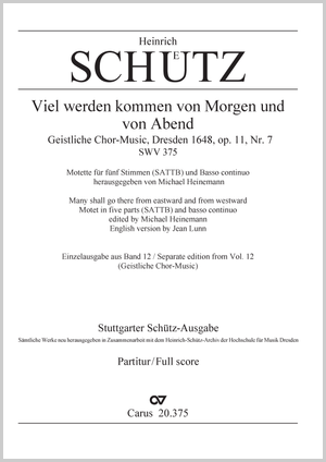 Heinrich Schütz: Viel werden kommen von Morgen und von Abend - Noten | Carus-Verlag