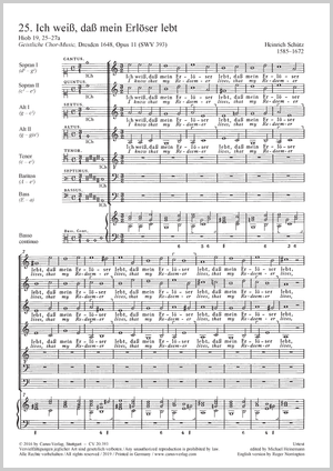 Heinrich Schütz: I know that my redeemer lives - Sheet music | Carus-Verlag