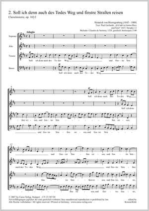 Soll ich denn auch des Todes Weg aus: Vier Choralmotetten Partitur