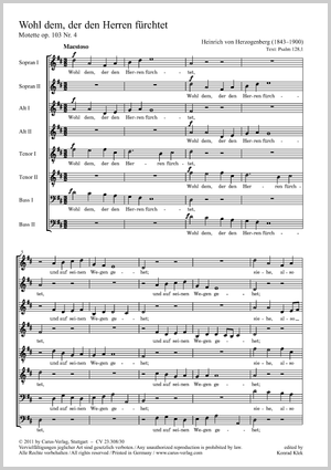 Wohl dem, der den Herren fürchtet aus: Vier Motetten Score