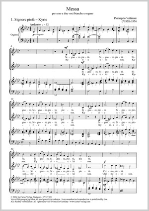 Messa per coro a due voci bianche e organo Partitur