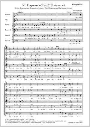Magnus Dominus, et laudabilis nimis Drittes Responsorium der zweiten Nokturn a 6 Chorpartitur
