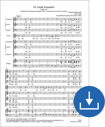 Lauda Jerusalem. Transposed version from: Vespro della Beata Vergine. Vespers 1610 Vocal score digital (download), pdf file