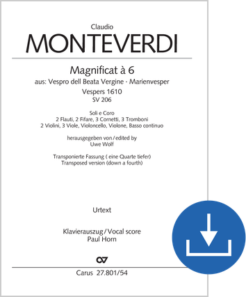 Magnificat. Transposed version from: Vespro della Beata Vergine. Vespers 1610 Vocal score digital (download), pdf file
