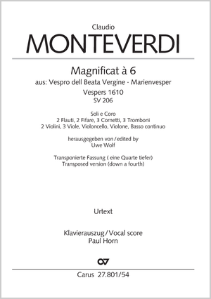 Magnificat. Transposed version from: Vespro della Beata Vergine. Vespers 1610 Vocal score