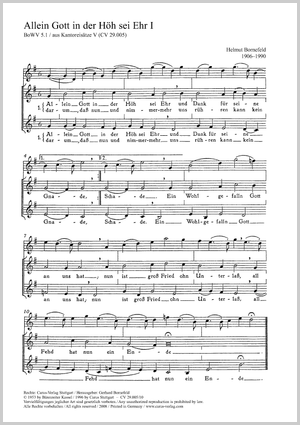 Allein Gott in der Höhe sei Ehr Trois mouvements pour maîtrise, à utiliser comme petites cantates sur choral Partition